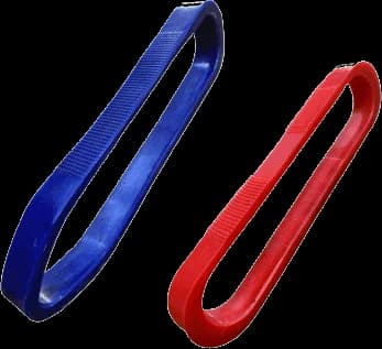 Blue and red textile loom buffer bands with textured grip